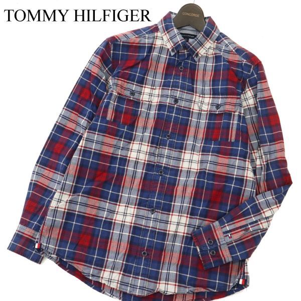 TOMMY HILFIGER トミーヒルフィガー 長袖 CUSTOM FIT ロゴ刺繍★ チェック ボタンダウン ワーク シャツ Sz.M　メンズ　C3T08153_9#C_画像1