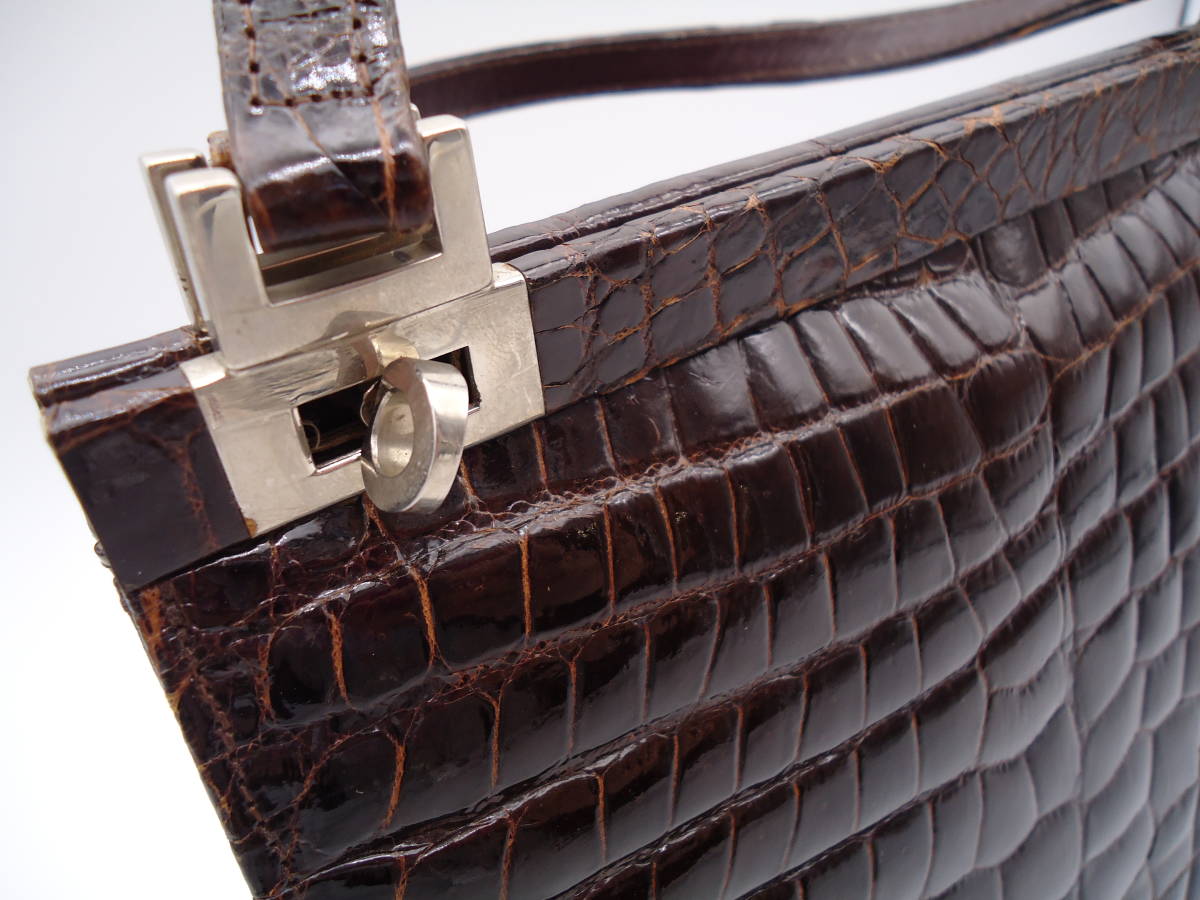 クロコダイル　GENUINE 　CROCODILE　ブラウン系　茶　ハンドバッグ_画像4