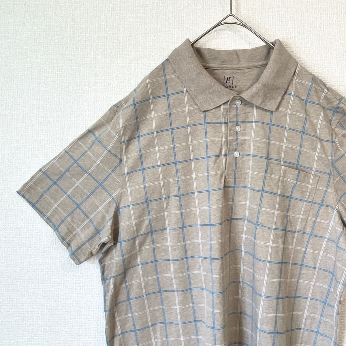 【美品】GEORGE　ポロシャツ　半袖　チェック　ブラウン　XL