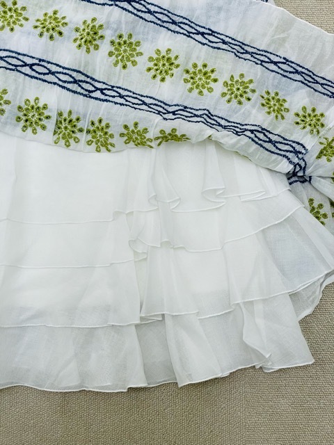 (I07723) ジュンアシダ jun ashida セットアップ コットン カットワーク刺繍 シャーリングブラウス M / ボリュームギャザースカート 9_画像9