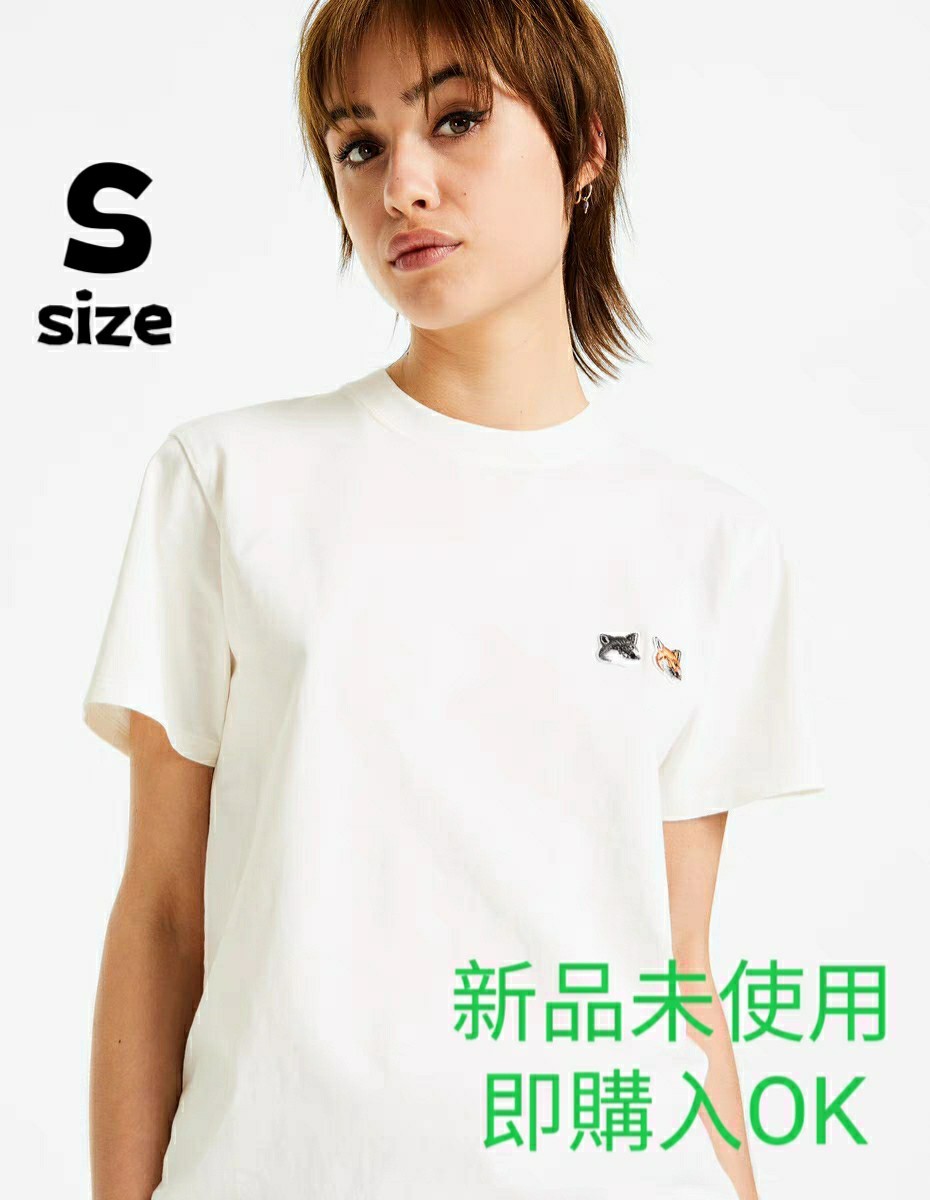 Sサイズ MAISON KITSUNE メゾンキツネ 刺繍ロゴ　フォックス Tシャツ ダブルフォックス Tシャツ ホワイト_画像1