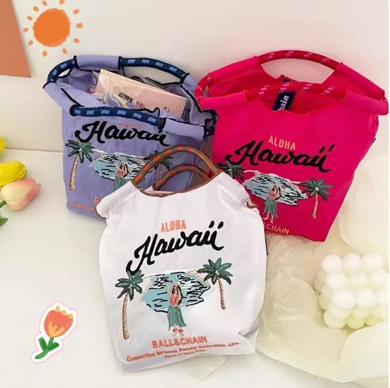 【Purple Hawaii】カワイイ-ミニチェーンキャンバストートバッグ,キャンバスハンドバッグ,ショッピング,刺embroidery,女の子へのギフト_画像2