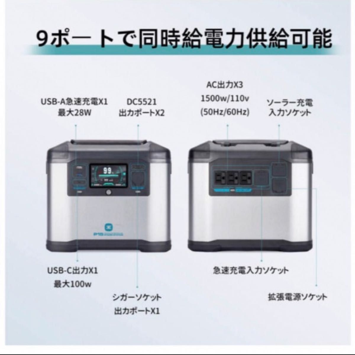 3E ポータブル電源 大容量 1008Wh, ACコンセント1500W高出力