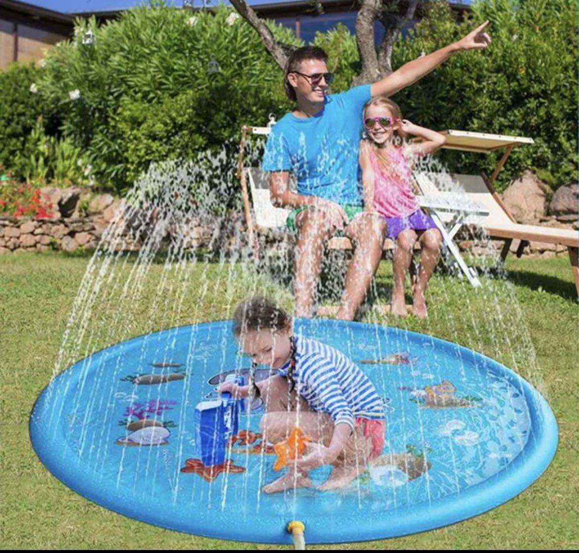 「夏対策*子供の日」噴水マット プレイマット 噴水おもちゃ キッズ 水遊び 親子遊び プールマット アウトドア噴水池 庭の中に遊び 家族用_画像4