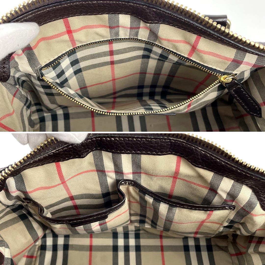 極美品■BURBERRY バーバリー ハンドバッグ 2way ノバチェック 南京錠 カデナ レザー ダークブラウン ショルダーバッグ ゴールド金具