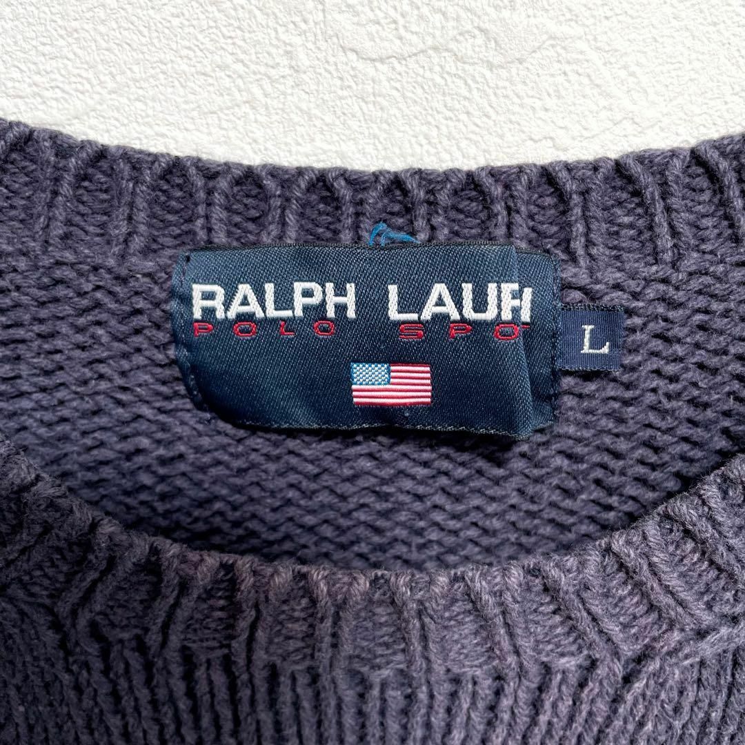 【鬼フェード】ポロラルフローレン　刺繍ロゴ　ポニー　コットンニットセーター　紺　レディース　Lサイズ　 POLO RALPH LAUREN