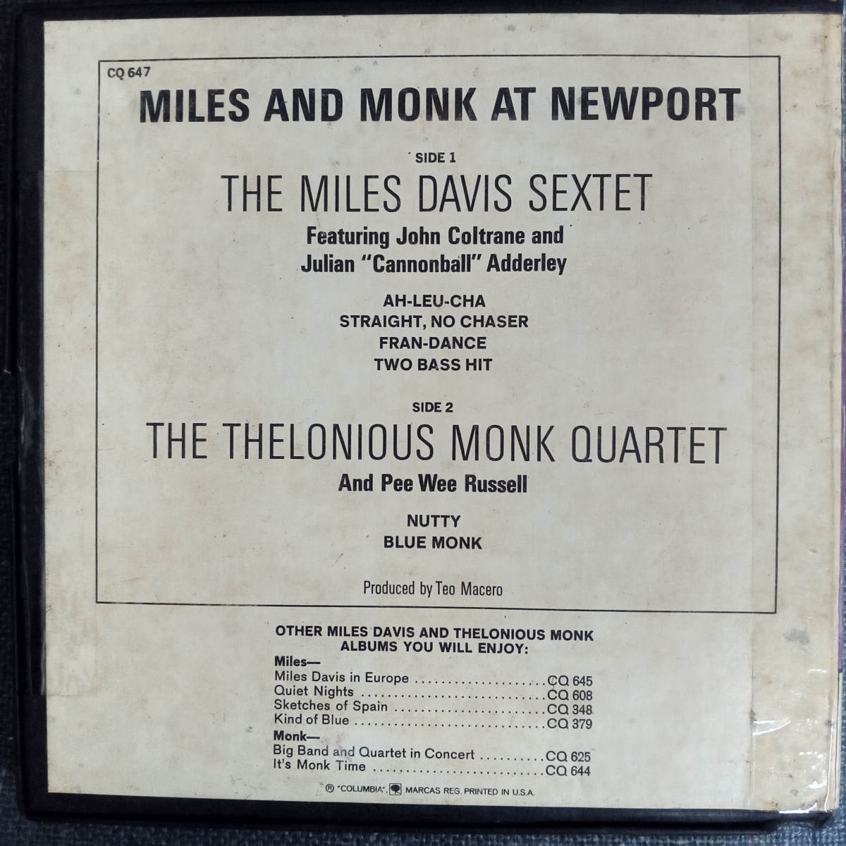  JAZZオープンリールテープ　MILES AND MONK AT NEWPORT　_画像3