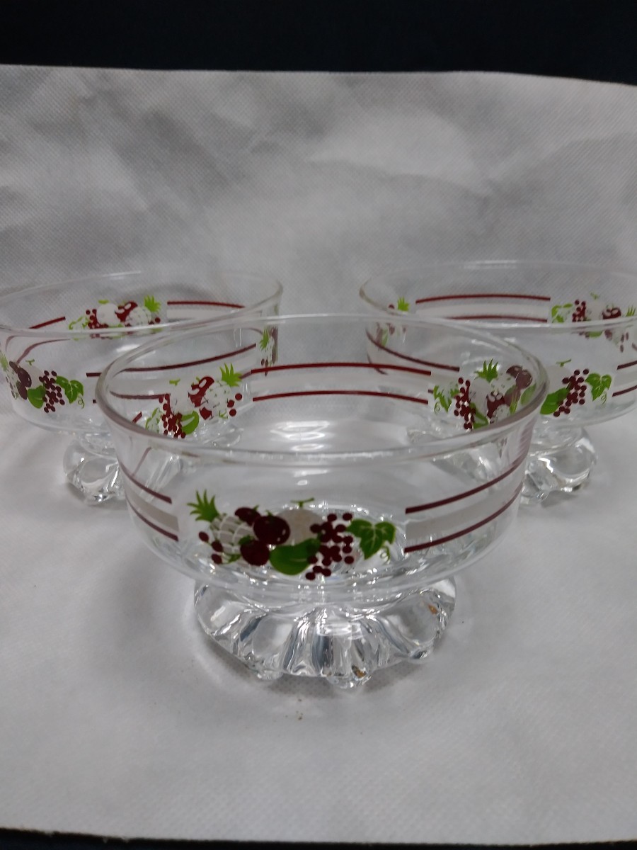 当時物　ガラス製　氷コップ　３個　昭和レトロ 　花柄 　ガラス食器_画像1