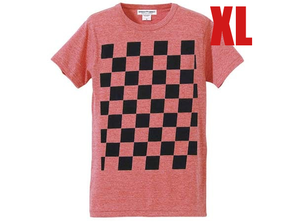 5°CHECKER 染込プリント Tシャツ RED×BLACK XL/市松模様checkerflagチェッカーフラッグチェック柄アメカジバイクウェア単車旧車ドライブ_画像1