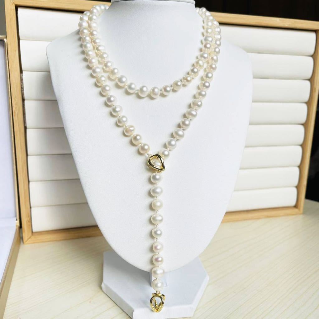 魅力の 天然パールネックレス95cm 8.5mm 無調色 jewelry 本真珠