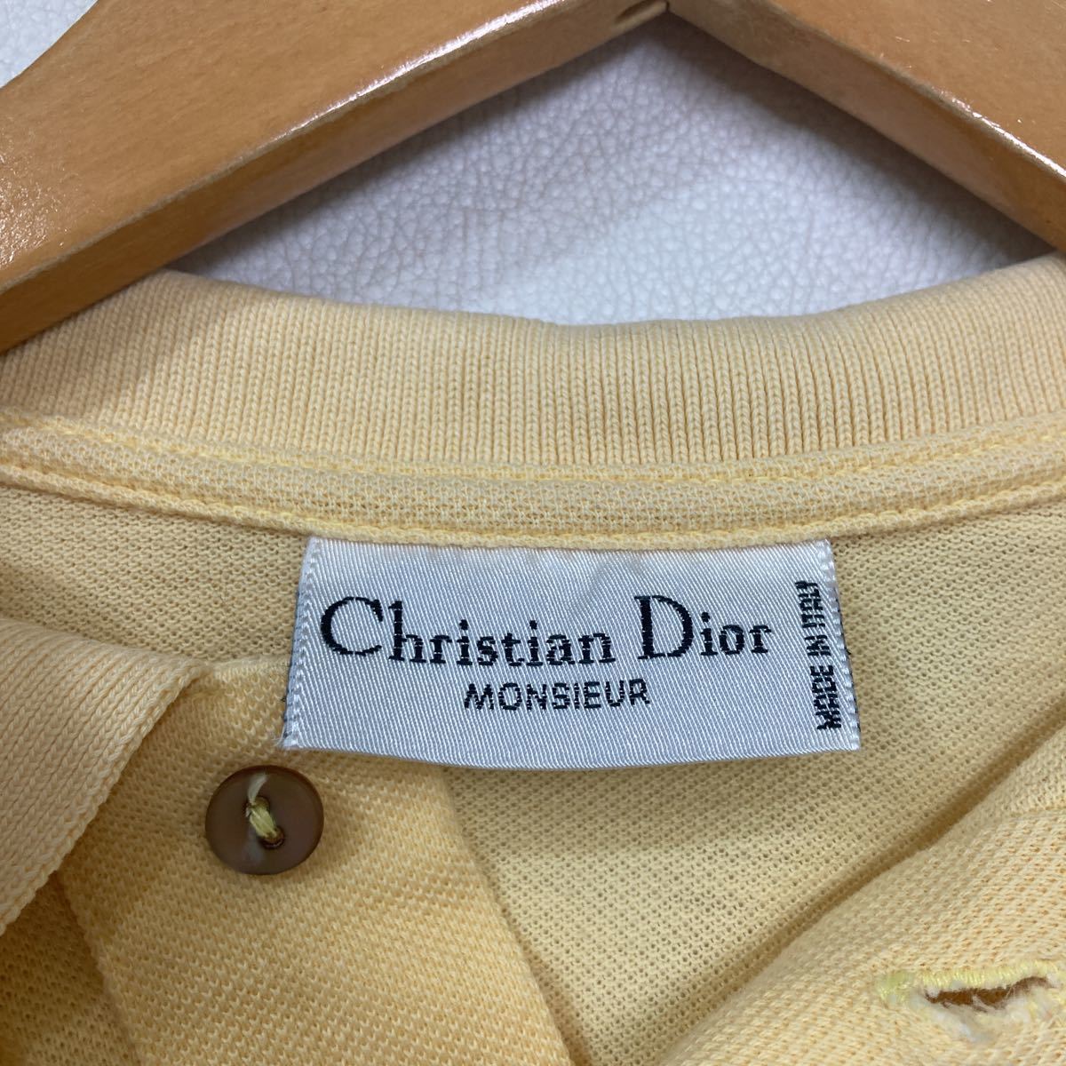84 Christian Dior MONSIEUR 半袖ポロシャツ イタリア製 コットン ロゴ刺繍 サイズ48 イエロー メンズ 春夏秋 30902Cの画像3