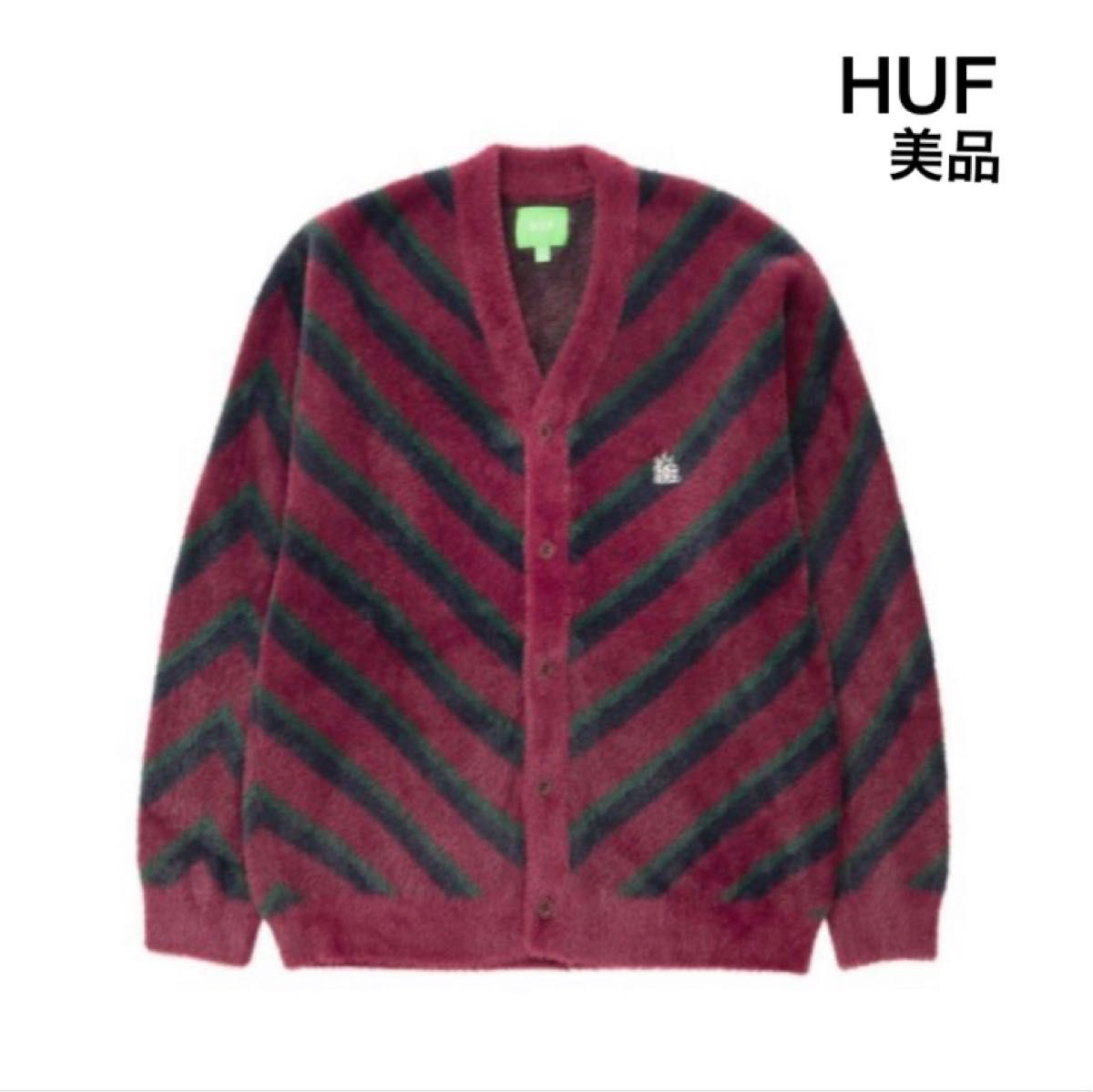 美品 HUF CHEVRON KNIT CARDIGAN ハフ カーディガン シェブロン メンズ