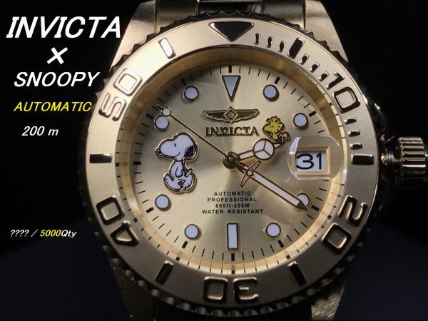 [1 jpy whole body GOLD Snoopy × INVICTA] in vi kta official collaboration self-winding watch wristwatch men's reimport model new goods 200m waterproof in creel ta not yet sale 