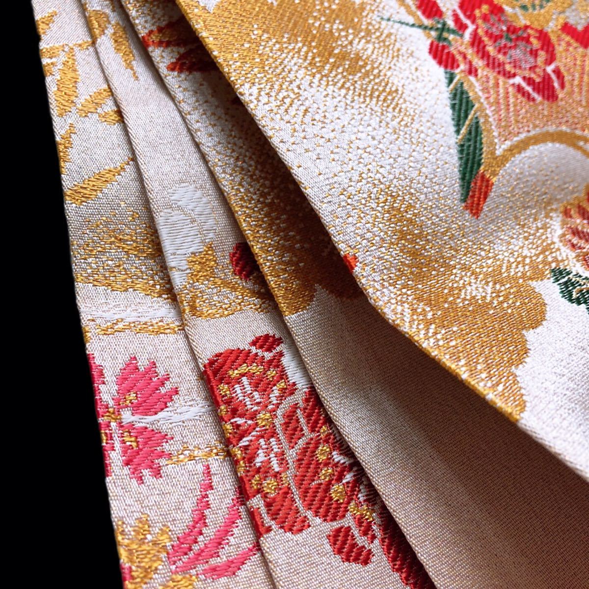 [ Rene -toru] antique obi gorgeous .. maru obi beige all through both sides embroidery wedding costume long-sleeved kimono wedding length 392cm kimono kimono small articles * including in a package possible *9044