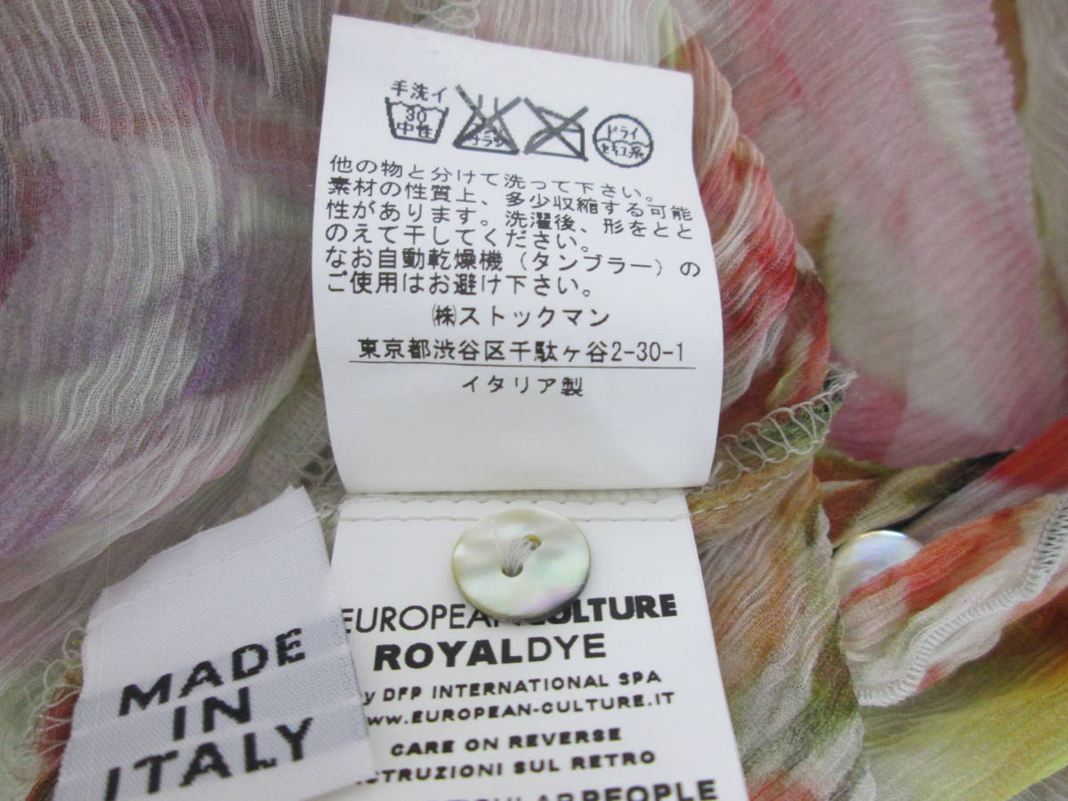 (84)♪EUROPEAN CULTURE ヨーロピアンカルチャー 長袖 シアー ブラウス 絹100% 花柄 イタリア製 サイズXS_画像6