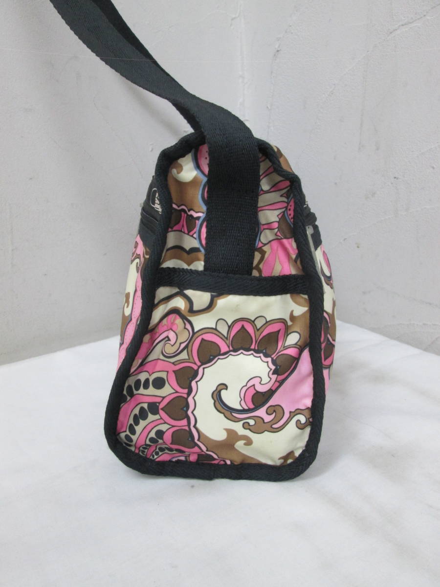 (86) ♪Lesportsac レスポートサック ショルダーバッグ ナイロン ピンク×ベージュ_画像4