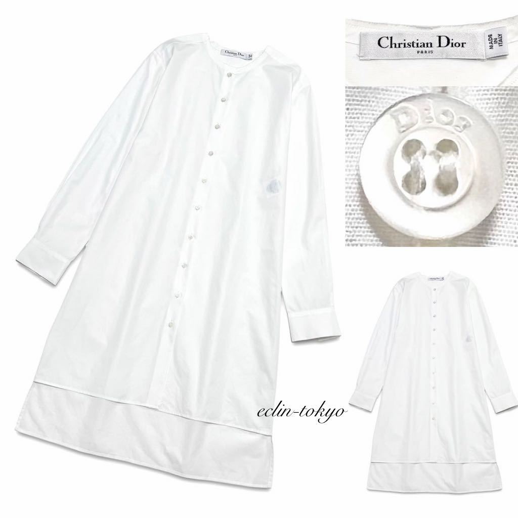 [E3981] as good as new Christian Dior Christian Dior { stylish cut ... none processing } long Silhouette shirt One-piece 34 white 