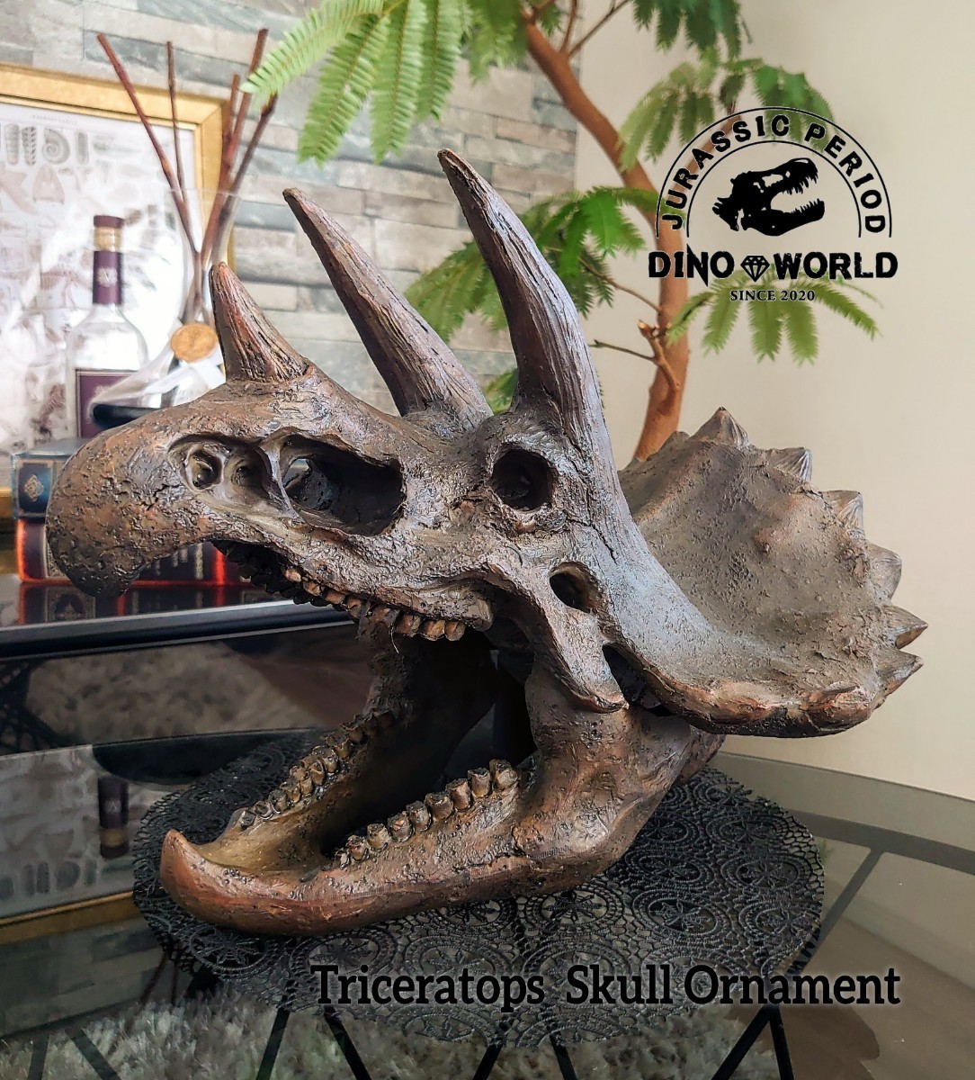 【DinoWorld ／ ディノワールド】トリケラトプス 恐竜 頭骨 化石 ダイナソーヘッド レプリカ ティラノサウルス T-REX