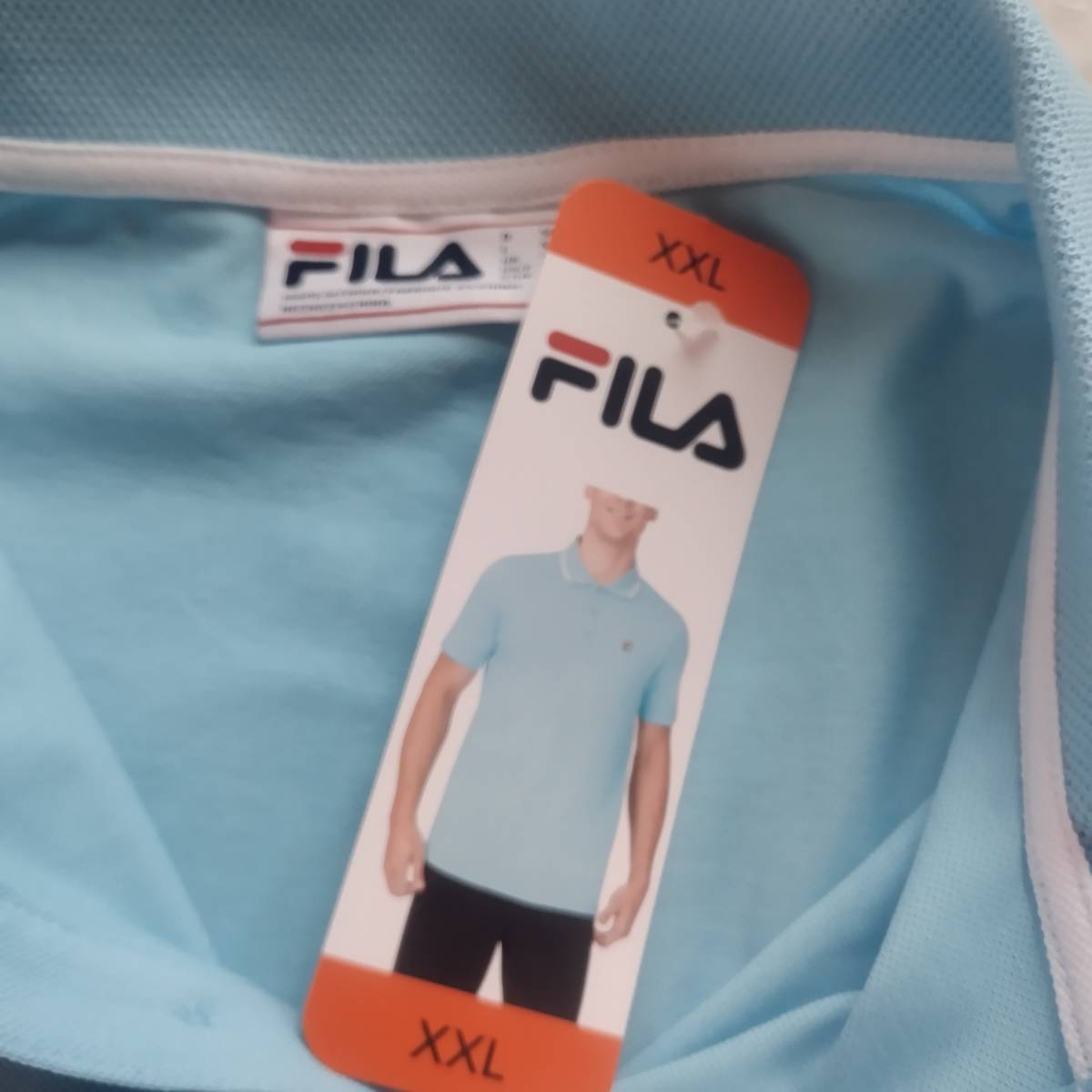 未使用品　フィラ　FIRA　半袖シャツ　サイズＸＸＬ　ビッグサイズ　やや光沢 うすい水色　綿95％ 細かいメッシュ風 ドライ速乾薄手生地_画像7