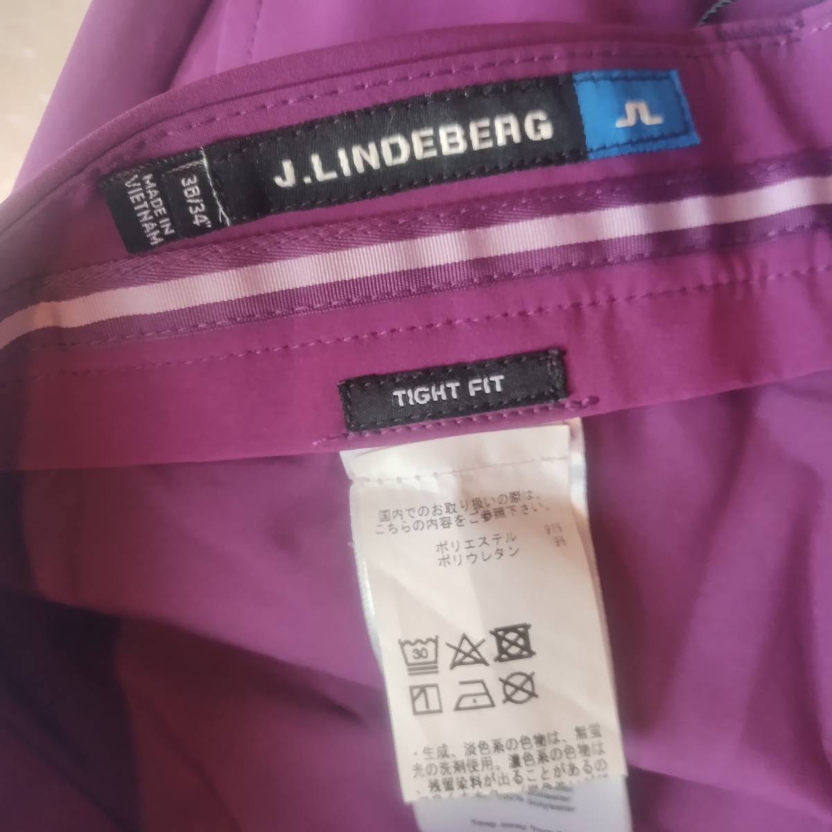 未使用品　Ｊ.リンドバーグ　J.LINDEBERG　サイズ38インチ　やや光沢 むらさき色　ストレッチ　とてもしっかりした薄手生地　春秋初夏向き_画像7