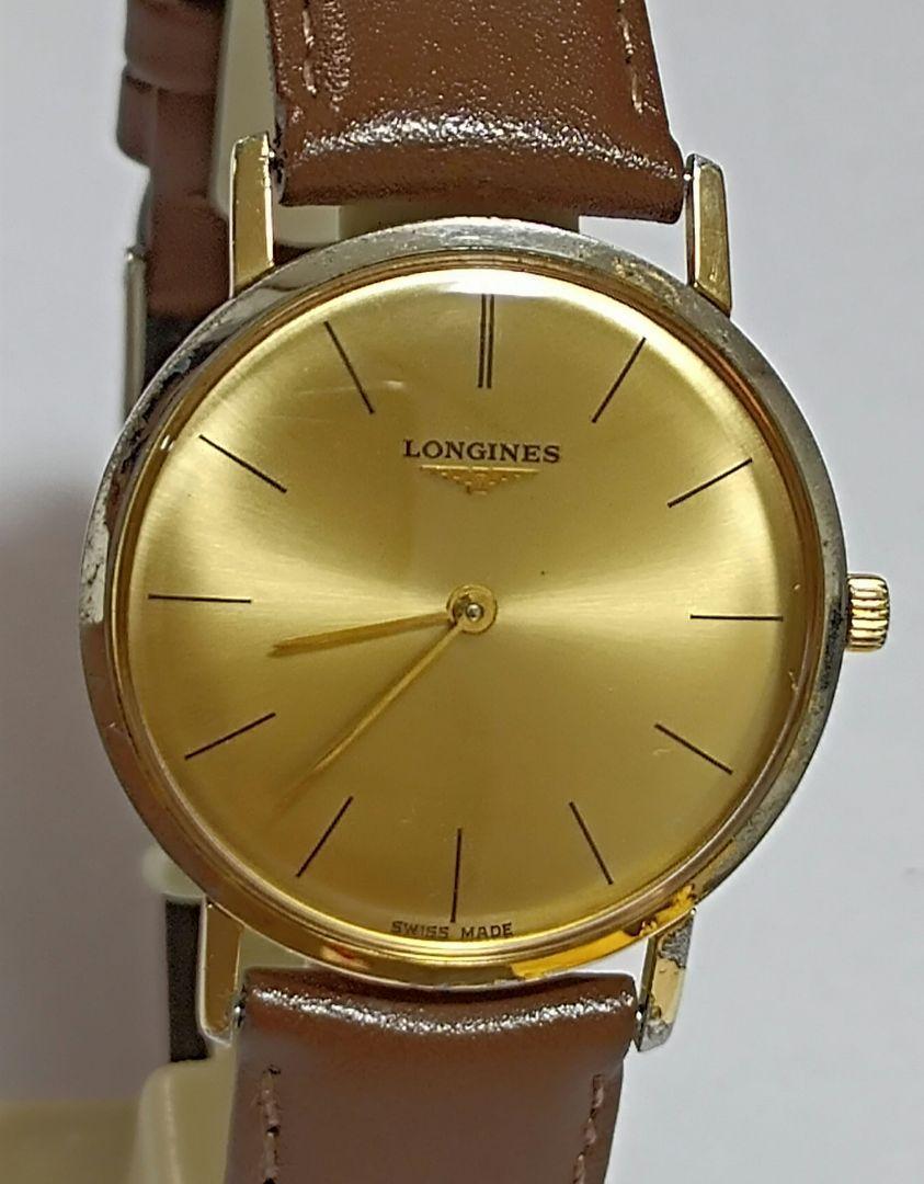 手巻き 稼働品　ロンジン　メンズ腕時計　ゴールド文字盤　新品社外品革ベルト　ＬＯＮＧＩＮＥＳ_画像2