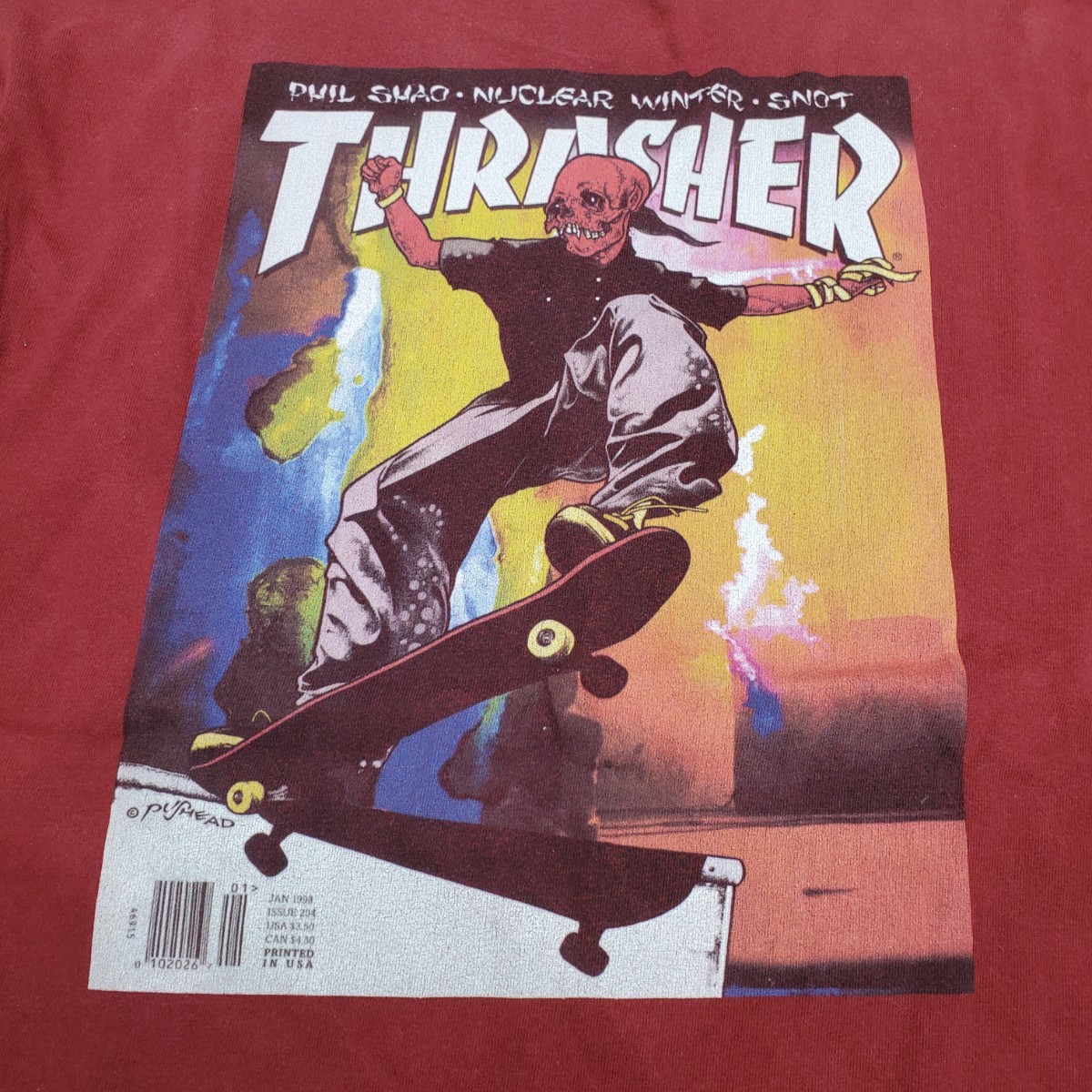 THRASHER スラッシャー pus head デザイン プリント Tシャツ スケーター 半袖Tシャツ S/S TEE エンジ サイズ L_画像3