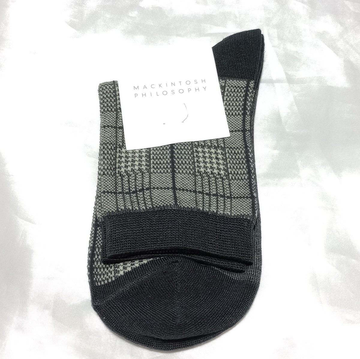  Macintosh firosofi- socks gray check pattern 22.5~24,5cm made in Japan tag attaching unused goods 
