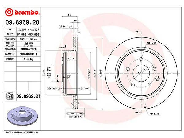 ブレンボ ディスクローター リーフ AZE0 '10/12～ リア brembo 日産 2枚セット 送料無料_画像2