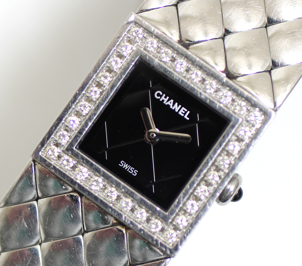 [CHANEL] Chanel matelasse бриллиантовая оправа H0489 SS нержавеющая сталь черный циферблат кварц OH завершено 20230920