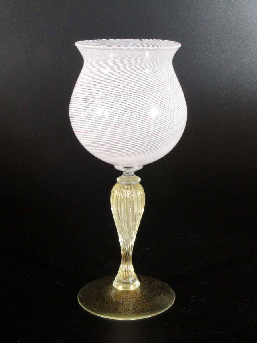 レース文 ワインガラス / 19世紀ヴェネチアンガラス　 / イタリア ムラーノガラス １００年以上前の作品 　Ｎｏ8