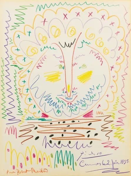貴重肉筆 超希少 パブロ ピカソ Picasso【男の頭】1955年 手書き 貴重肉筆 超希少 パブロ ピカソ Picasso【男の頭】1955年 手書き