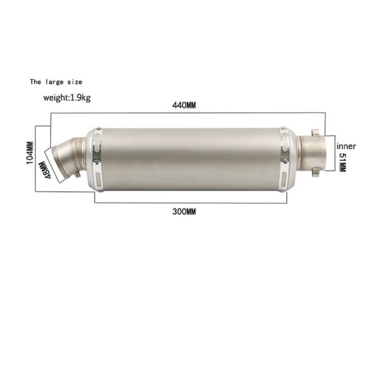 ■安心取引!!■【ステンレス製】【50.8mm用】汎用サイレンサー 全長440mm 艶なしステンレス ヨシムラ風 スリップオン マフラー_寸法