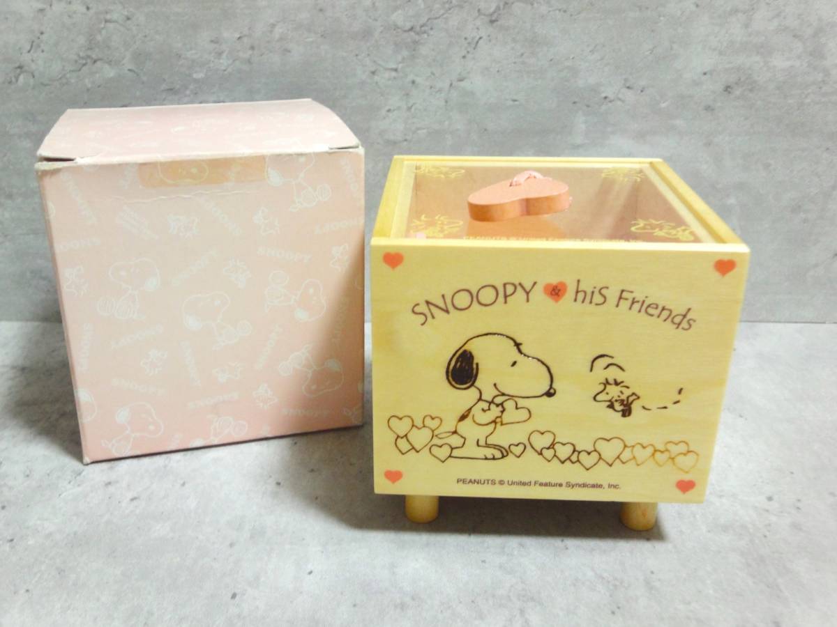 レトロ PEANUTS SNOOPY スヌーピー＆ウッドストック ピアスホルダー ハート 木製 ケース マリモクラフトの画像1