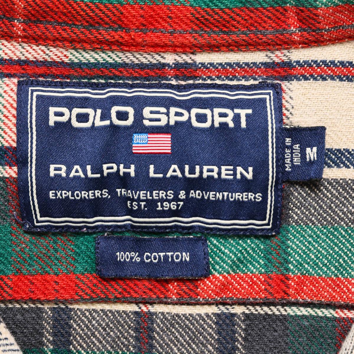 POLO SPORT◆フランネル素材 チェック ワークシャツ◆ホワイト×グリーン×レッド◆サイズM_画像6