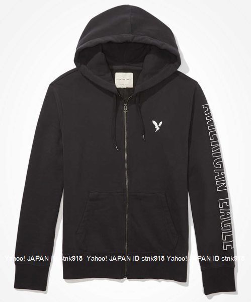 〓アメリカンイーグル/US XL/AE Fleece Graphic フルジップ/Washed Black