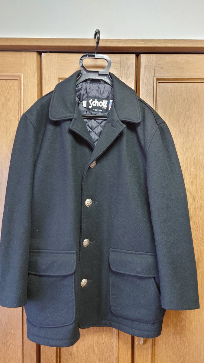 最も完璧な ◎SCHOTT ショット シングル コンチョボタン 変形ピーコート USA製 メルトン 黒 USサイズ40 ブラック その他 最も完璧な ◎SCHOTT ショット シングル コンチョボタン 変形ピーコート USA製 メルトン 黒 USサイズ40 ブラック その他