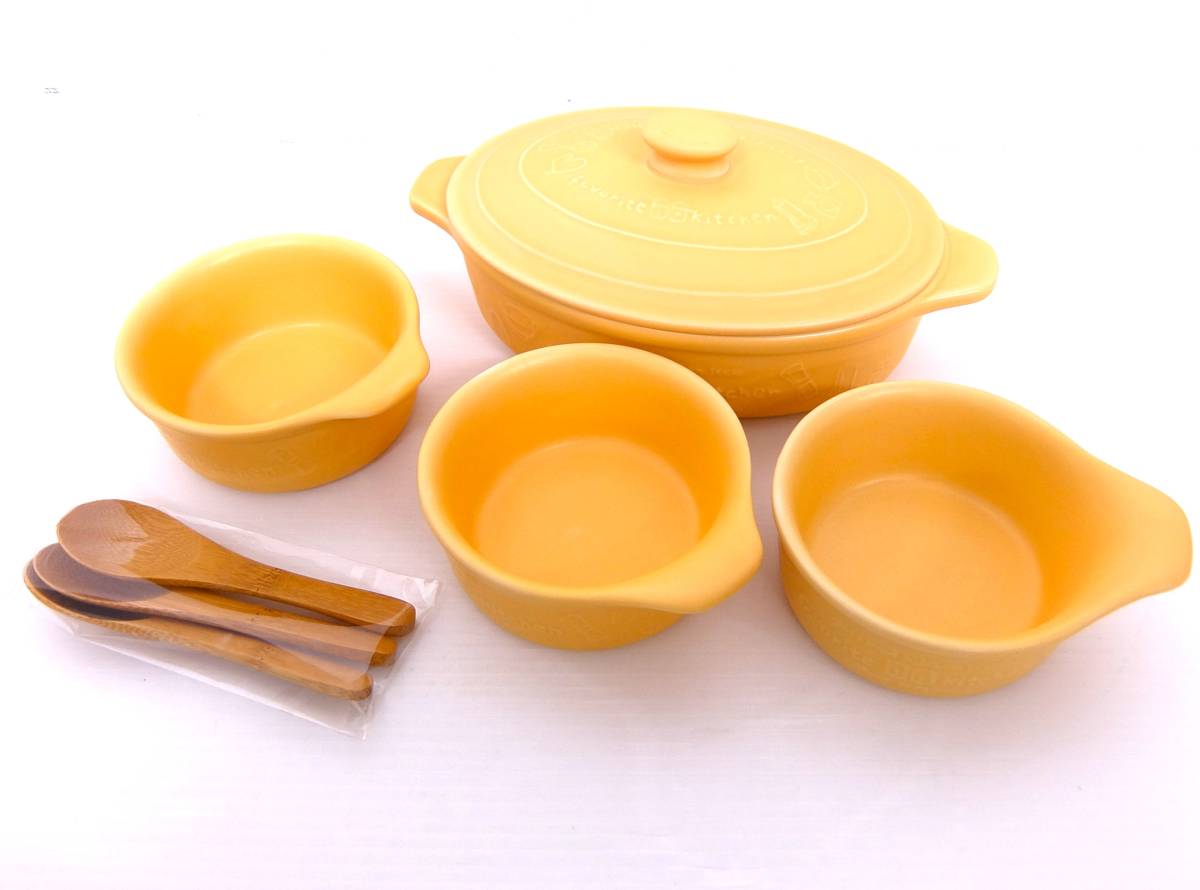 箱付き 未使用 フェイバリットキッチン スフレカップ キャセロール グラタン皿 ココット皿 木製スプーン オレンジの画像5