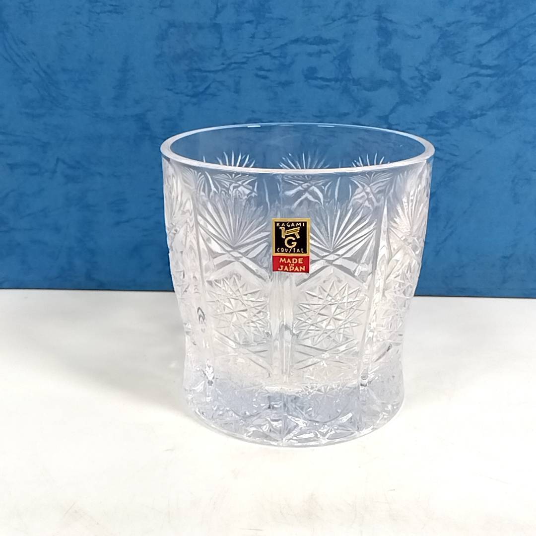 Y）KAGAMI CRYSTAL GLASS グラス ６点セット CLR ロックグラス 王朝 カガミクリスタル 切子 箱付き シール付き 未使用 I2310_画像3