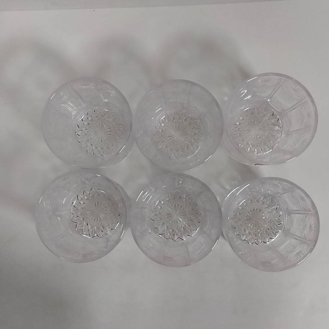 Y）KAGAMI CRYSTAL GLASS グラス ６点セット CLR ロックグラス 王朝 カガミクリスタル 切子 箱付き シール付き 未使用 I2310_画像7