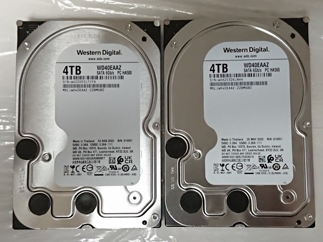 WESTERN DIGITAL WD40EAAZ 2個セット 4TB x2 8TB 3.5インチ SATA HDD WD ウェスタンデジタル【中古】⑨_画像1