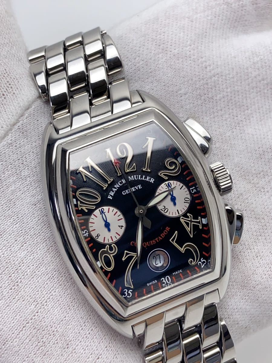 S211 極美品 フランクミュラー FRANCK MULLER コンキスタドール 8002CC ブラック SS クロノグラフ 腕時計 メンズ 自動巻_画像4