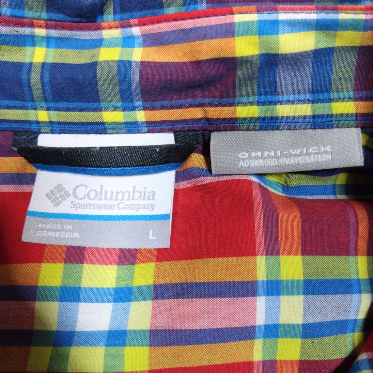 【美品】Columbia OMNI-WICK コロンビア チェックシャツ 半袖シャツ ボタンダウンシャツ L オムニの画像5