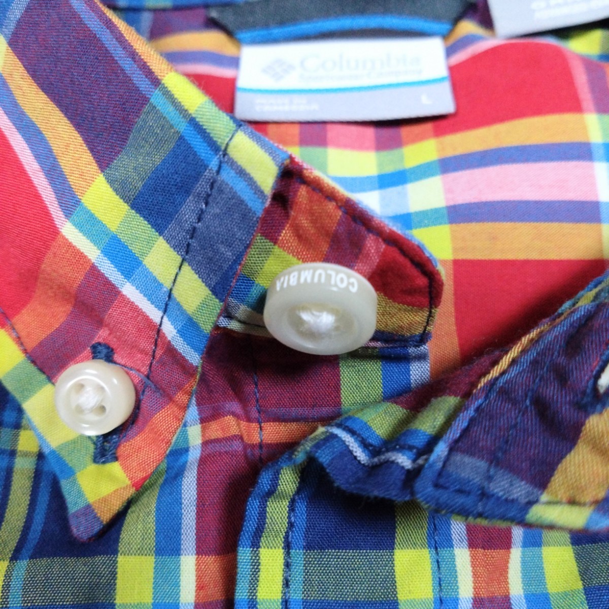【美品】Columbia OMNI-WICK コロンビア チェックシャツ 半袖シャツ ボタンダウンシャツ L オムニの画像6