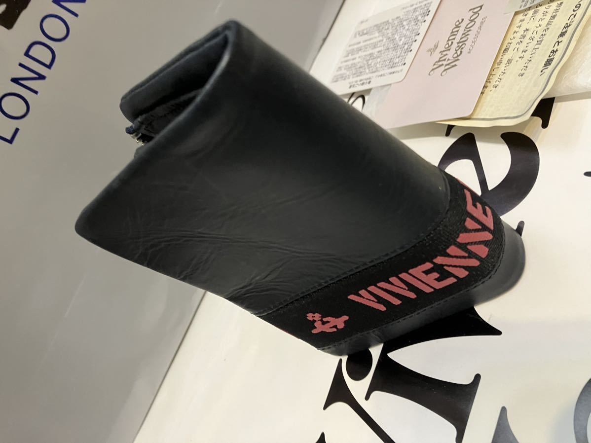 送料込●新品● Vivienne Westwood コンパクト財布 ネイビーB 本牛革 ロゴベルト L字ファスナー ヴィヴィアン ウエストウッド ビビアン