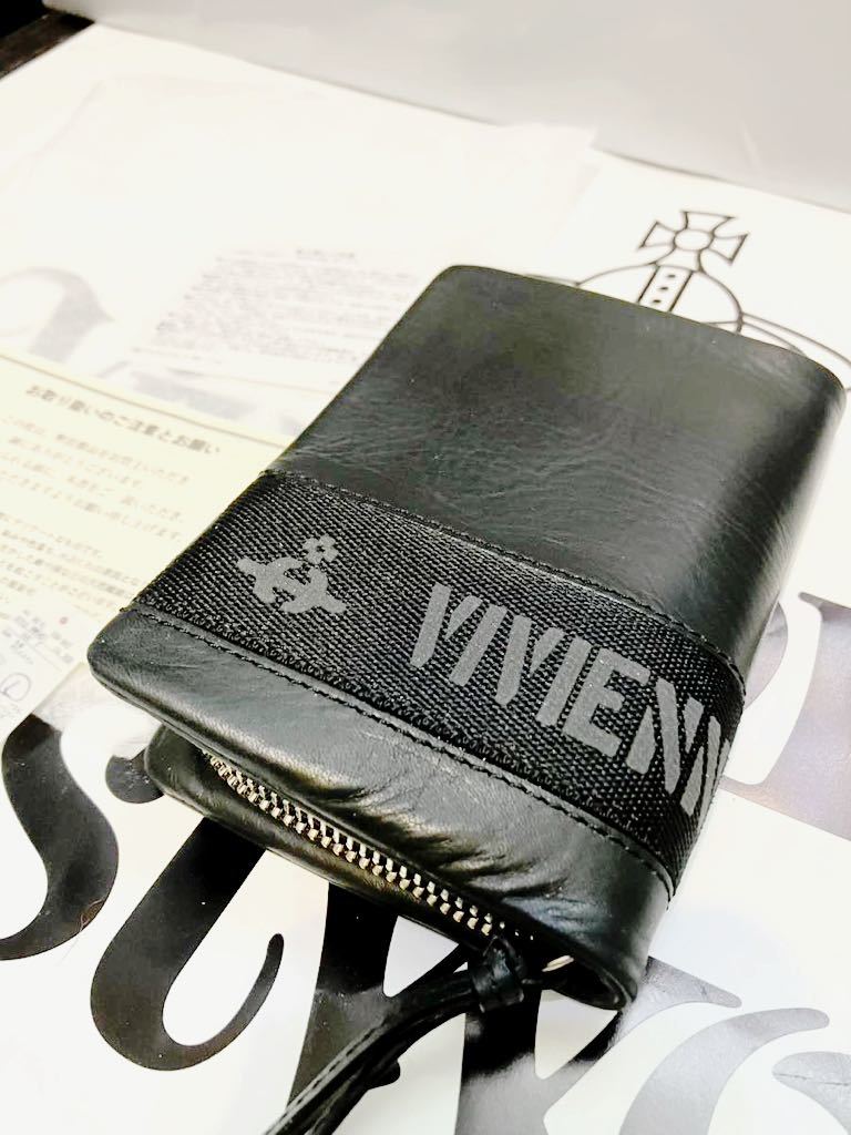 送料込 新品 Vivienne Westwood コンパクト財布 黒B 本牛革 ロゴベルト