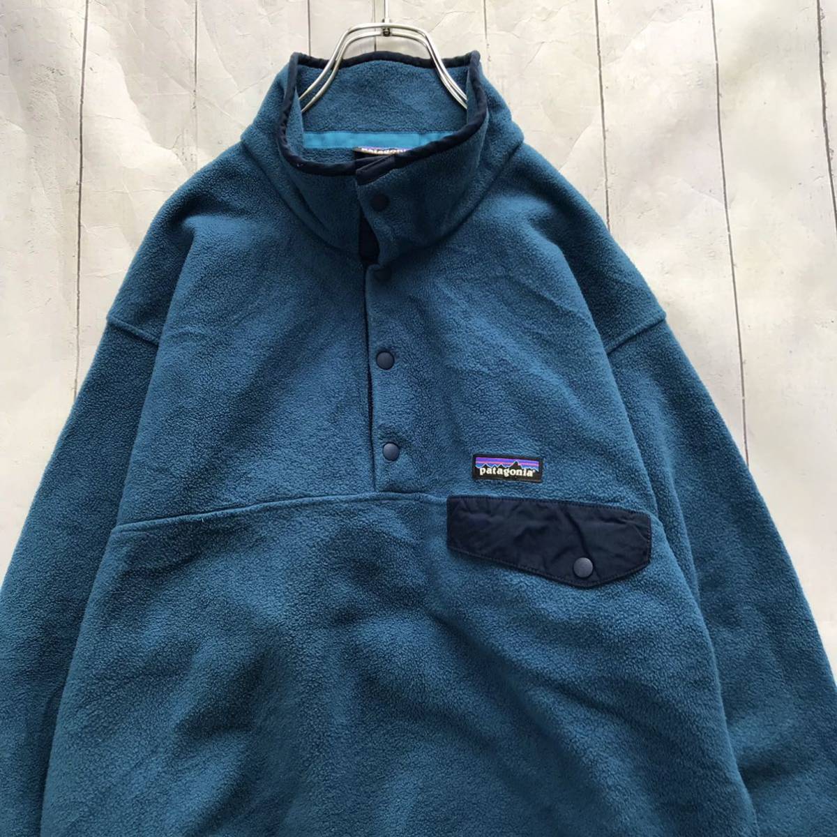 patagonia パタゴニア シンチラスナップT エメラルドグリーン×青 XL-