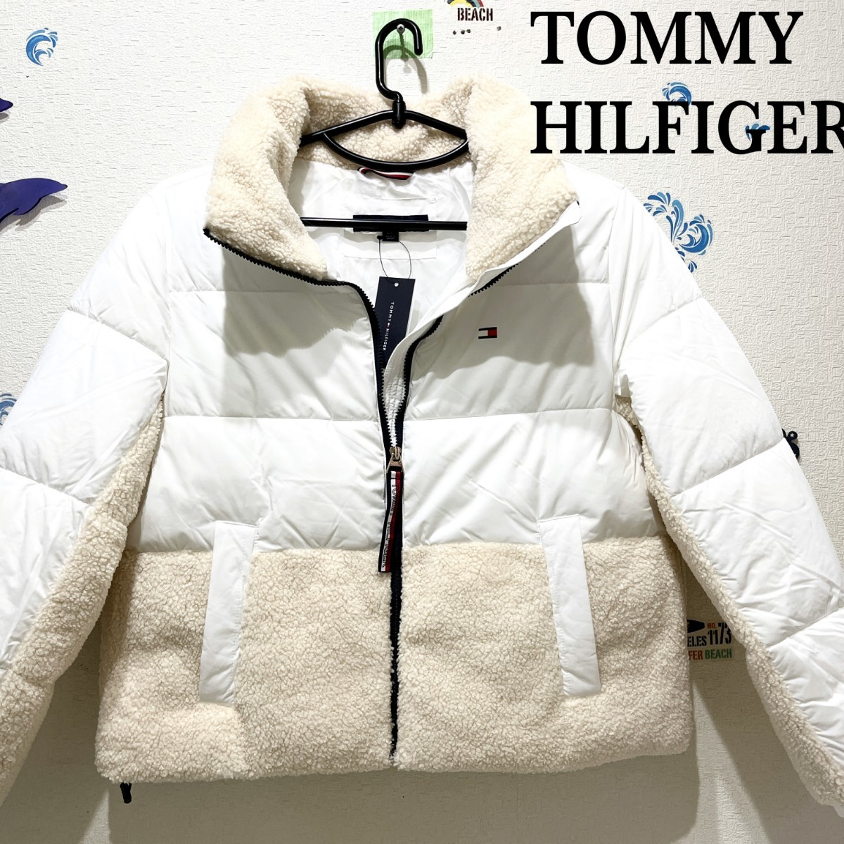 トミーヒルフィガー 新品 ホワイト白 フラッグ ブランド ダウンジャケット ダウンコート TOMMY HILFIGER アウターレディース ボア  もふもふ