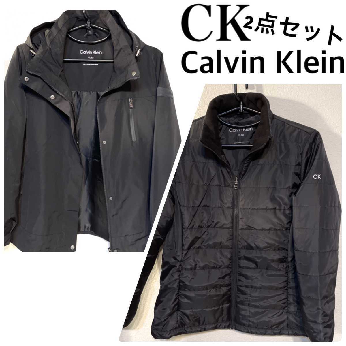 新品 3in1 CKカルバン クライン Calvin Klei レディース パデッドパーカー コート/ジャケット ダウンジャケット 2枚 ブラック 黒 ブランド