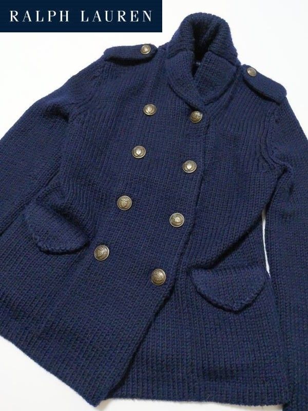 美品 ラルフローレン ニットジャケット ショールカラー ネイビー