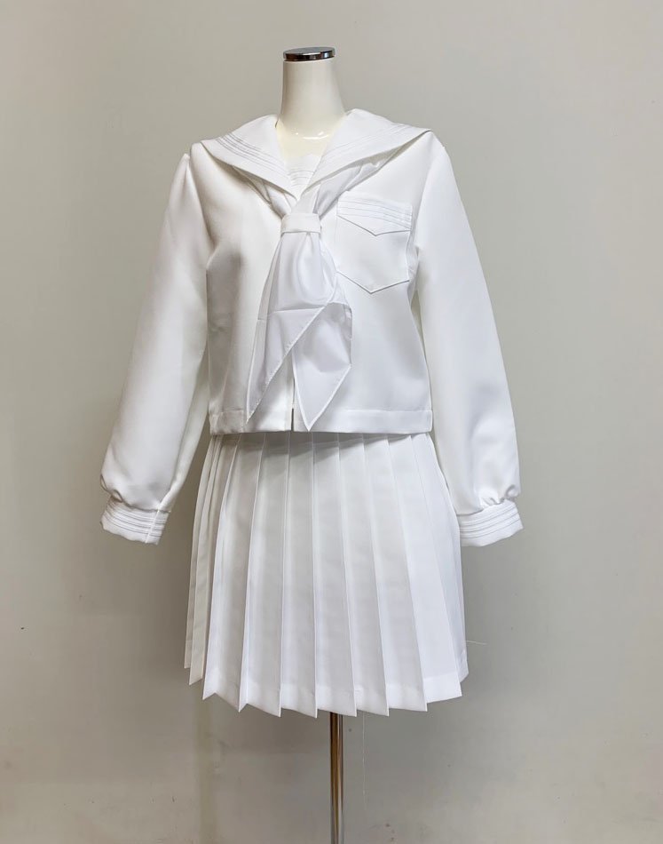 C9【新品】前開き白色セーラー服＋白色スカートセット［スカーフ白]（大きいサイズ）
